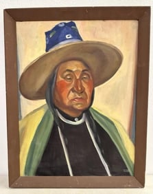 Taos Pueblo Elder Artist Glenn West Original Oil on Canvas ca 1930