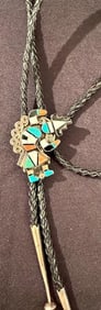 Zuni Bent rainbow Man Sterling and Stone Bolo Tie