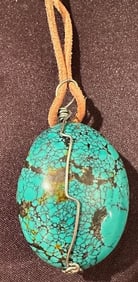 Large Spiderweb Turquoise Chunk Pendant on Cord