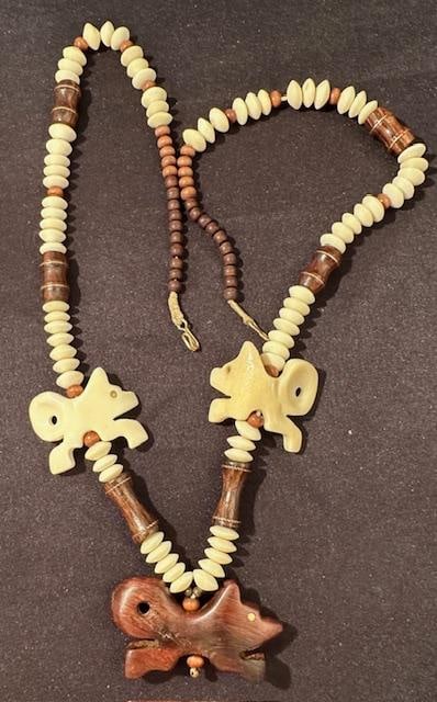 Choctaw Artist Robert W. Kaniatobe Wood and Bone/Vertebrae Wolf Fetish Necklace (1 of 3)