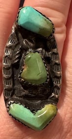 Old Pawn Sterling and Turquoise Navajo Ring signed unusual