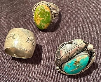 Lot of Three Native American Navajo Sterling and Stone Rings