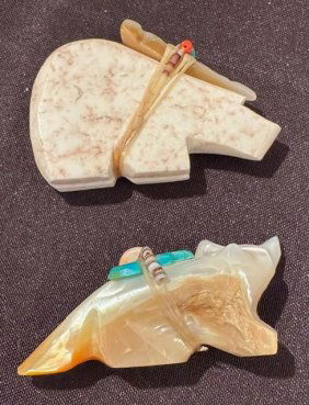 Lot of Two Hand Carved Stone Native American Bear Fetishes