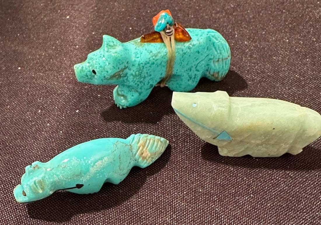 Lot of  Three Hand Carved Native American Stone Animal Fetishes (1 of 5)