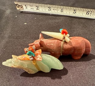 Lot of Two Hand Carved Stone Native American Animal Fetishes