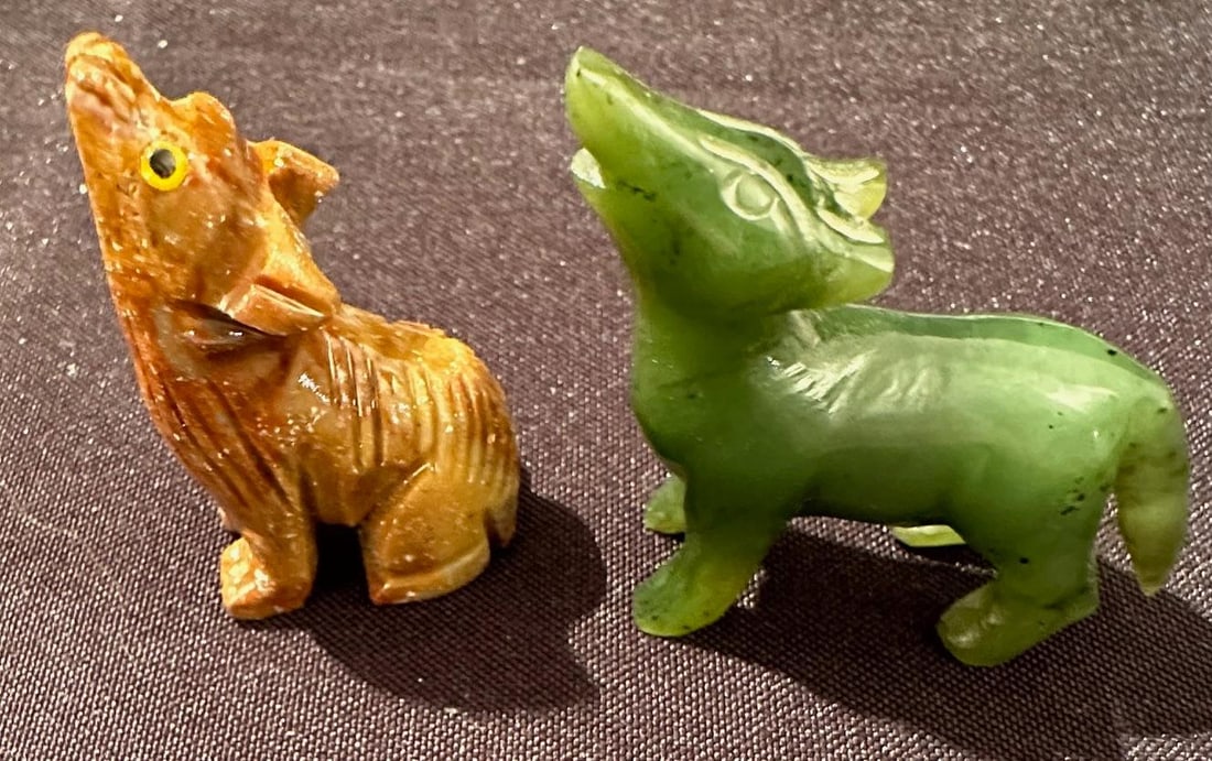 Lot of Two Native American Hand Carved Stone Wolf Fetishes (1 of 2)