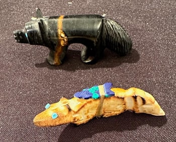 Lot of Two Native American Hand Carved Stone Bear Fetishes