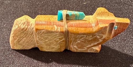 Native American Hand Carved Stone Bear Fetish with Carvings