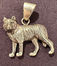 Sterling Signed Wolf Pendant Necklace