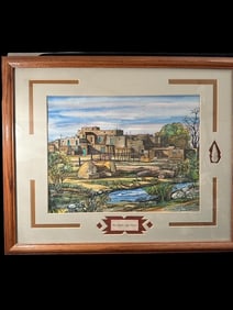 Original Signed Miro Kenarov Watercolor Painting of Taos Pueblo, NM