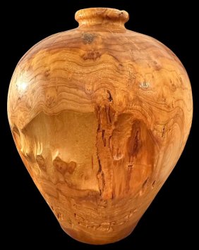 Hand Turned Burled Wood Vase Vessel Brutalist