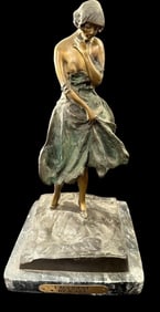 Signed Louis Icart Bronze Statue on Marble L'Accident