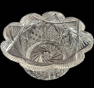 Brilliant Cut Glass Bowl Sharp: Brilliant cut glass bowl. Sharp detailed cutting. Outstanding workmanship. Measures 10.5" wide by 5" high. Domestic shipping $28. USPS shipping cost only, no additional fees for in-house