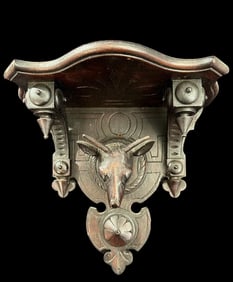 German Black Forest Carved Wall Shelf with Elk/Deer Motif