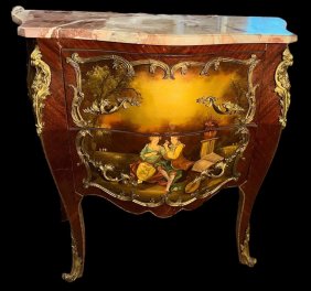 Hand Painted French Vernis Martin Commodes Marble Top Side Table