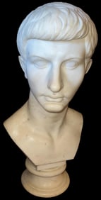 Hand Carved Julius Caesar Carrara Marble Bust