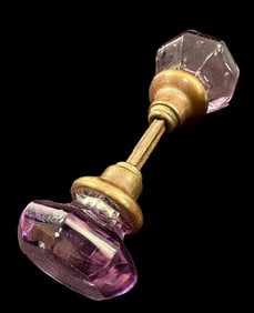 Antique Purple Glass Entry Doorknob Set  ca 1880