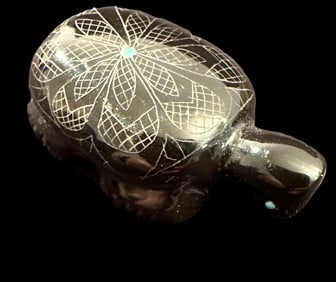 Daphne Neha Signed Obsidian Turtle Fetish Zuni