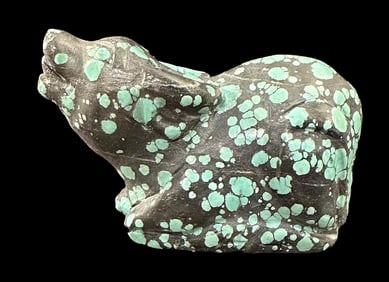 Antique Carved of Natural Chinese Mountain Spiderweb Turquoise Water Buffalo