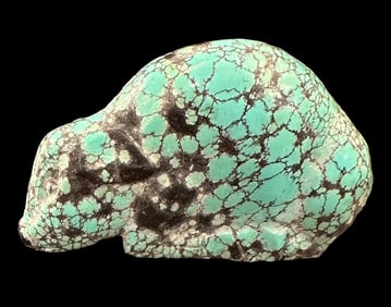 Antique Carved of Natural Chinese Mountain Spiderweb Turquoise Pig