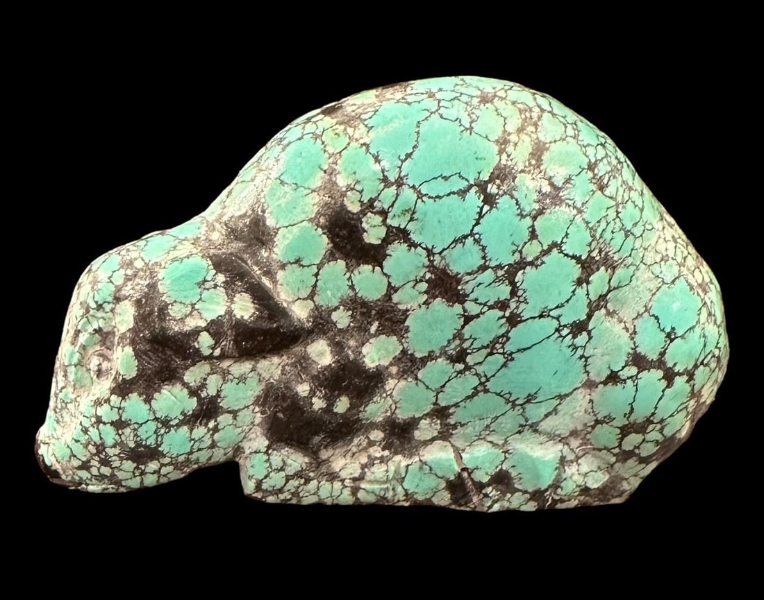 Antique Carved of Natural Chinese Mountain Spiderweb Turquoise Pig: Antique Chinese hand carved Hubei turquoise pig. Unsigned. Measures 2.5". Domestic shipping $6. USPS shipping cost only, no additional fees for in-house materials or handling.