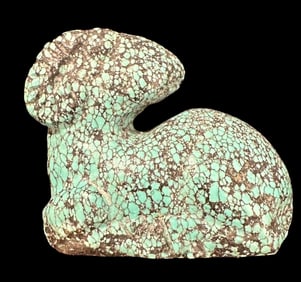 Antique Carved of Natural Chinese Mountain Spiderweb Turquoise Ram