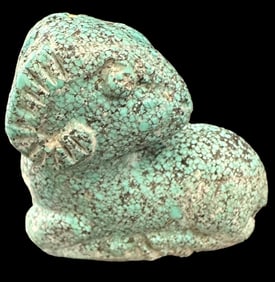 Antique Carved of Natural Chinese Mountain Spiderweb Turquoise Big Horn Ram