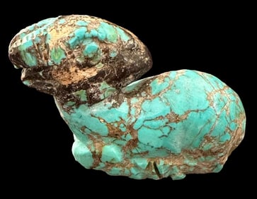 Antique Carved of Natural Chinese Mountain Spiderweb Turquoise Ram