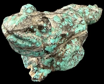 Antique Carved of Natural Chinese Mountain Spiderweb Turquoise Frog