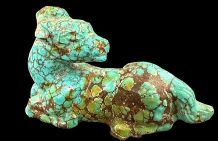 Antique Carved of Natural Chinese Mountain Spiderweb Turquoise Tiger