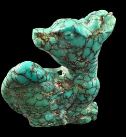 Antique Carved of Natural Chinese Mountain Spiderweb Turquoise Deer