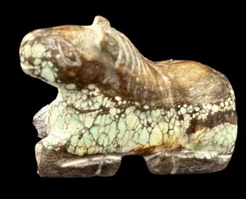 Antique Carved of Natural Chinese Mountain Spiderweb Turquoise Horse