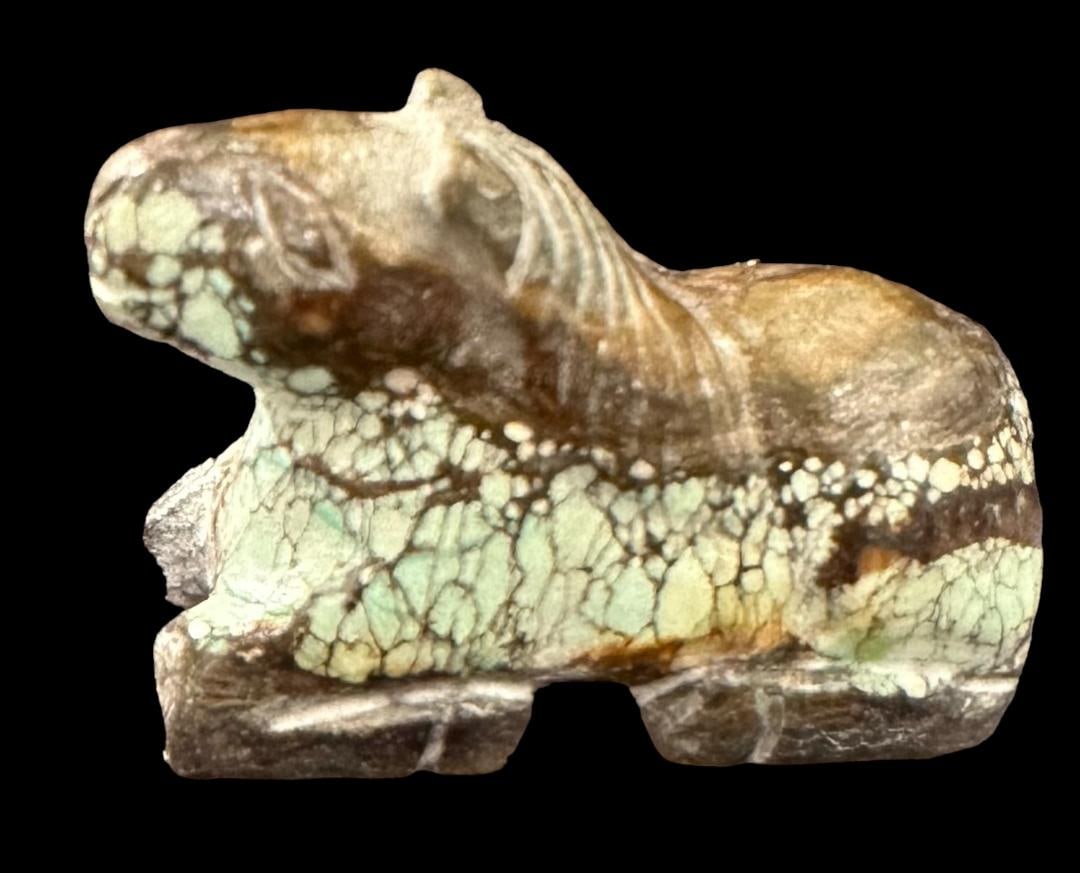 Antique Carved of Natural Chinese Mountain Spiderweb Turquoise Horse (1 of 3)