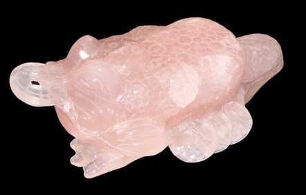 Rose Quartz Carved Frog/Turtle Figure Dual Image