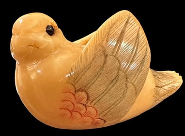 Vintage Japanese Resin Bird Netsuke Signed
