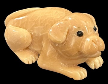 Vintage Japanese Resin Dog Netsuke Signed