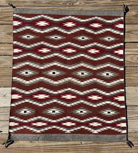 Native American Rug/Wall Hanging Eye Dazzler Pattern: Eye Dazzler Pattern Native American rug or wall hanging. Measures 31" x 36". Design on both sides with nice vibrant colors. No information on the weaver. Domestic or International shipping calculated