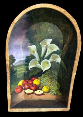 Xavier Orozco Still Life Oil Painting On Carved Tree Trunk