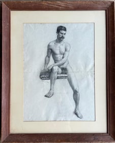Male nude Charcoal/Pastel Drawing 1986 Paris original