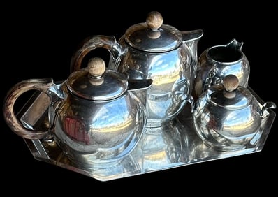 Silver German Tea Set and Tray - Peter Ditges 1846.63 in silver content