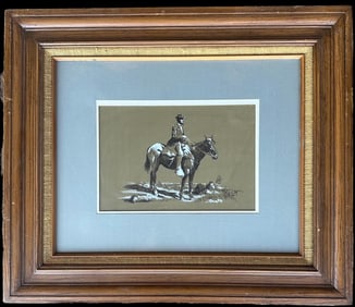 Cowboy On Horse Original Gouache Painting By L. B. Porter