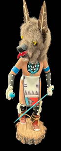 Native American Signed MB Lonewolf Gray Wolf Kachina: Native American "Gray Wolf" kachina. Signed M.B. Lonewolf. Measures 15" tall. Domestic shipping $20. USPS shipping cost only, no additional fees for in-house materials or handling. International