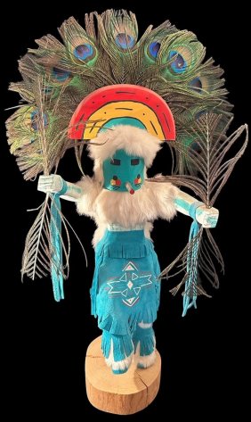 Navajo Rainbow Kachina Signed Lisa Charley Peacock Feathers