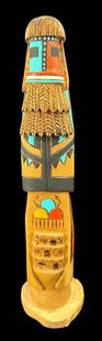 Hopi Signed Patrick Tsosie Hand Carved Henis Kachina: Native American hand carved Henis Kachina. Signed Patrick Tsosie. Carved from 1 piece of wood. Measures 14.5" tall. Domestic shipping $16. USPS shipping cost only, no additional fees for