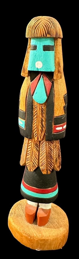 Hopi Signed WIlson Tsosie Jr. Hand Carved Cloud Woman Kachina: Native American hand carved Cloud Woman Kachina. Signed Wilson Tsosie Jr. Carved from single piece of wood. Measures 14.5" tall. Domestic shipping $16. USPS shipping cost only, no additional fees for