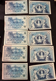 Lot of Ten German 1908 Banknotes