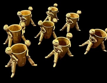 Lot of Eight Antique Brass Figural Toothpick Holders