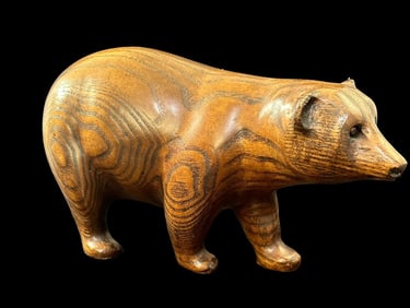 Hand Carved White Oak Wood Bear