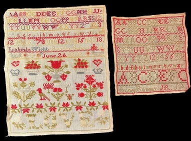 Lot of Two Student Needlepoint Samplers 1878 and 1879