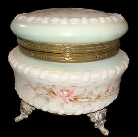 Large Antique Hand Painted Satin Lined Wavecrest Dresser Box